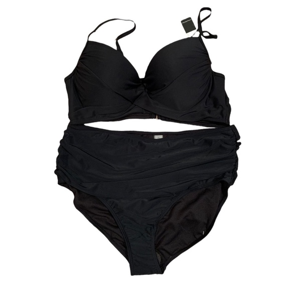 Catherine Malandrino Bikini with Twist Top and High Waist Bottoms in Black L NWT - Picture 1 of 7